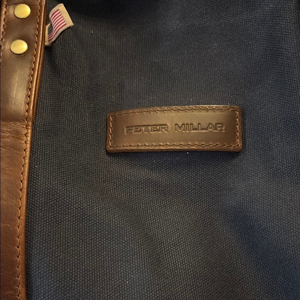 Peter Millar Blue and Brown Duffel Bag with Leather Accents